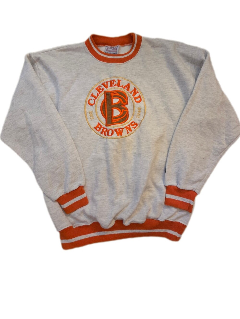 VTG Crable Sportswear Light Gray/Orange Cleveland Browns Sweatshirt  Size Large